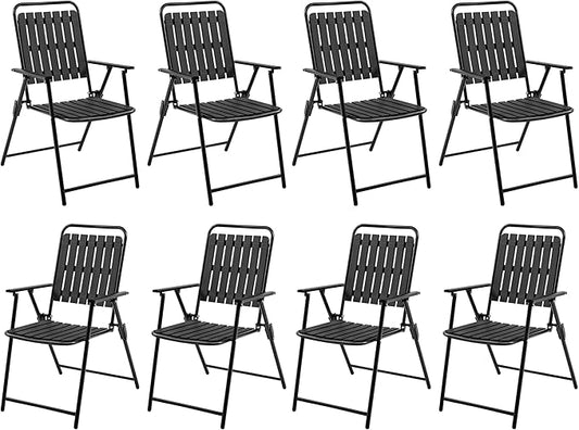 Yaheetech Folding Patio Chair Set of 8, Outdoor Dining Chair with Armrests, Plastic Patio Chair for Porch, Deck, Garden, Backyard, No Assembly Black