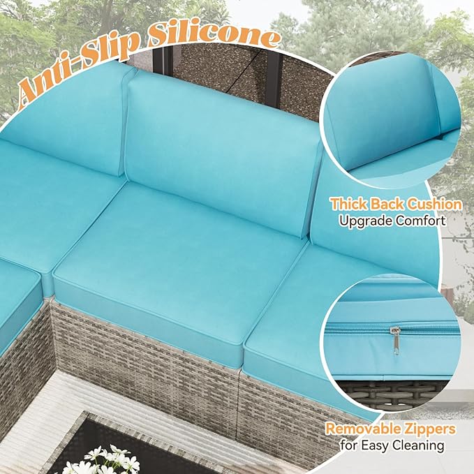 Patio Cushions for Outdoor Furniture,Water-Resistant Outdoor Cushions for 6 Seat Outdoor Sectinal,25.3"×25.3" Deep Seat Sofa Cushions, 14-Piece Outdoor Couch Cushions,Lake Blue
