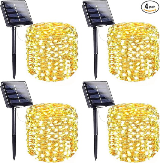 4-Pack Solar String Lights for Outside, Total 400LED Solar Fairy Lights Waterproof, Outdoor Twinkle Lights Copper Wire 8 Modes Solar Outdoor Lights for Xmas Tree Garden Party Wedding Decor(Warm White)