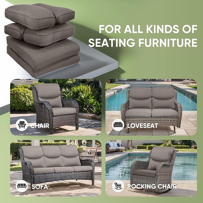 Outdoor Chair Cushion Set, 25 x 22 Deep Seat Cushion, Patio Chair Cushions for Outdoor, Include 1 Seat Cushion and 1 Back Cushion, Gray
