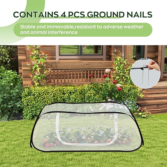Pop Up Raised Garden Bed Cover -45''x22''x16'' Instant Plant Protection Against Bird, Pests & Squirrel，Plant Net Cover for Raised Bed with Zipper Door for Protecting Vegetable Row