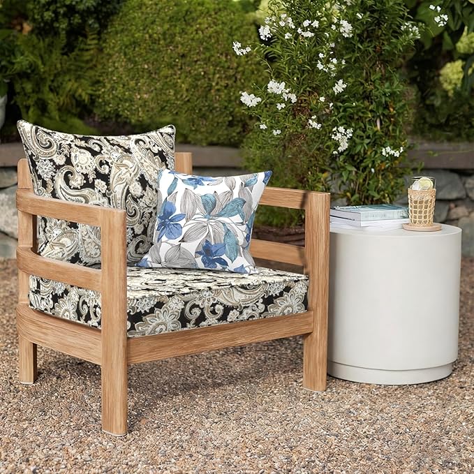 Outdoor Deep Seat Cushion Set, Water Repellent 24"x24" Patio Thick Cushions Replacement with Seat & Back Pillow for Patio Sofa, Wicker Chair, Couch - Paisley Black