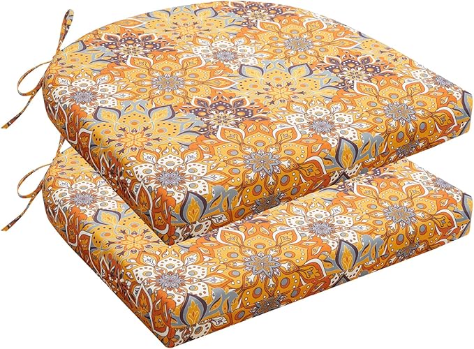 HARBOREST Outdoor Chair Cushions Set of 2, Water Resistant Patio Chair Cushions with Ties, Outdoor Seat Cushions for Patio Furniture, 17"x16"x2", Blooming
