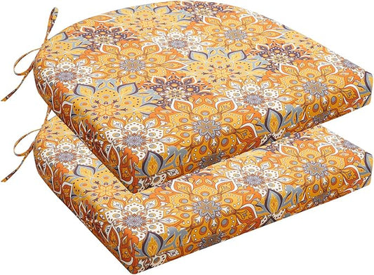 HARBOREST Outdoor Chair Cushions Set of 2, Water Resistant Patio Chair Cushions with Ties, Outdoor Seat Cushions for Patio Furniture, 17"x16"x2", Blooming
