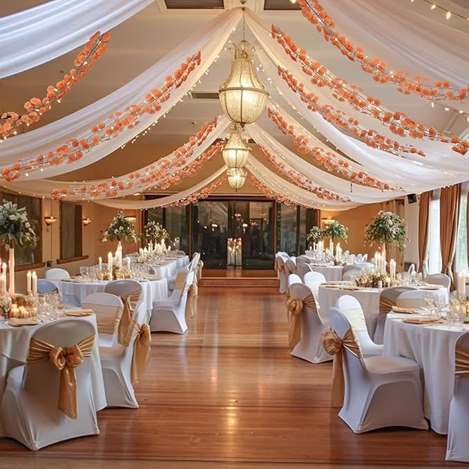 24 Packs Artificial Fall Leaves Garland 172 Ft Fake Vines Fall Eucalyptus Garland Silk Orange Leaf Autumn Ivy for Mantle Table Wall DIY Thanksgiving Wedding Bedroom Birthday Home Outdoor Arch Decor