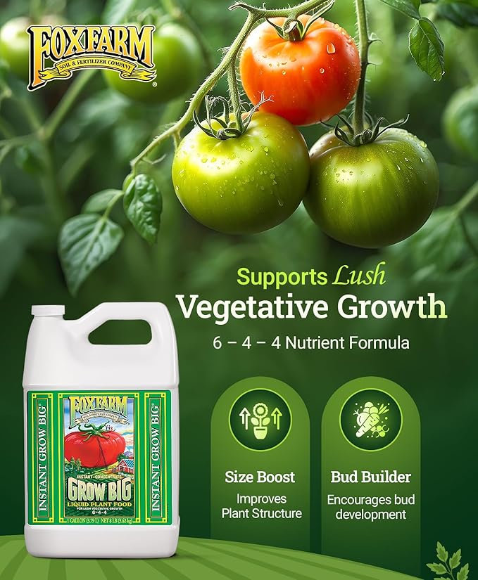 FoxFarm Grow Big Liquid Plant Food - Bloom Fertilizer for Flowers, Fruits, and Vegetables, Perfect for Indoor & Outdoor Potted Plants, NPK 6-4-4 (Gallon)