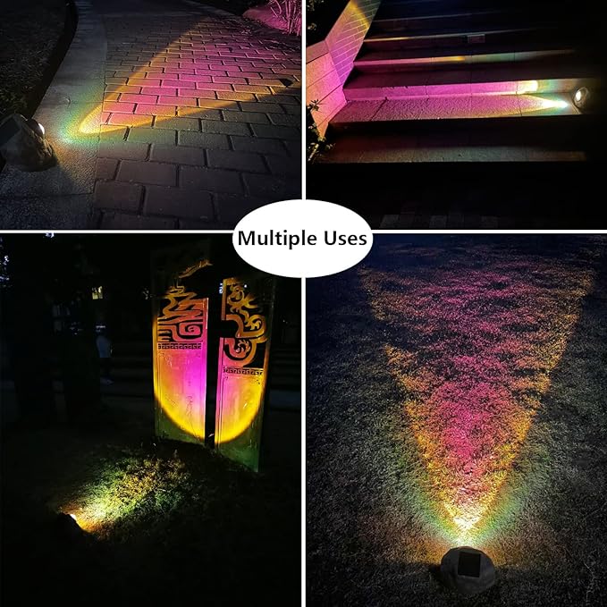 GOODFOEVER Solar Rock Lights(2pcs) Sunset Projection Lights Atmosphere Night Light Solar Powered Garden Lights Outdoor Decorative Waterproof LED Spotlight for Pathway, Walkway, Yard, Patio