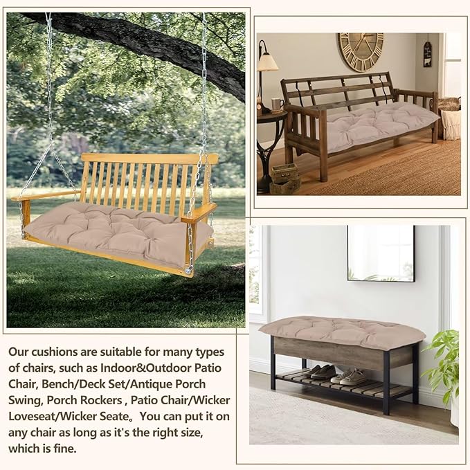 59 inch Indoor/Outdoor Bench Cushion, Swing Cushion,2/3 seat Thick Outdoor Garden Bench Seat Cushion Backrest Waterproof Bench Pad (59 X 19.6 in Kihaki)
