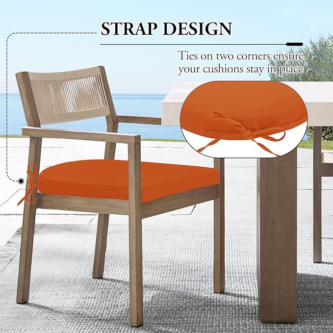 Wellsin Outdoor Chair Cushions for Patio Furniture, 3-Year Color Fastness Patio Chair Cushions Set of 4, Water Resistant Round Corner Outdoor Seat Cushions 17"X16"X2", Orange