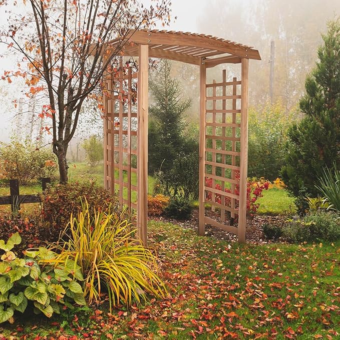 All Things Cedar PA96-Set 6-ft Cedar Garden Pagoda Arbor with Side Planters | Wedding Arch for Ceremony | Wood Trellis for Outdoor & Plant Climbing | Handcrafted (Western Red Cedar)