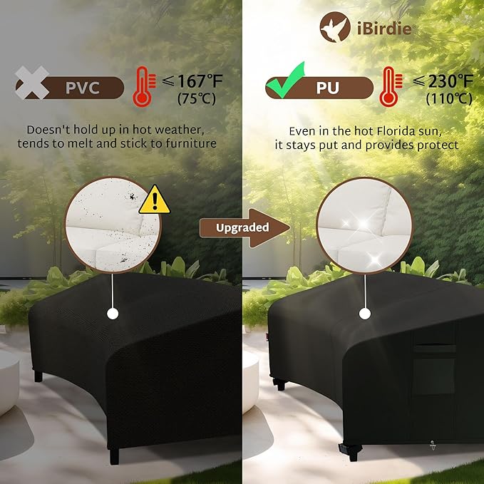 iBirdie Outdoor Sectional Cover for 190" Back 128" Front Curved Shaped Patio Sofa Waterproof Weatherproof 600D Heavy Duty Garden Furniture Cover for Outside Sectional Couch