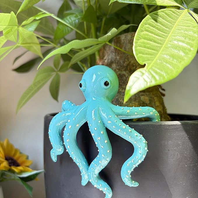 Octopus Figure Plant Pot Hanger, Flower Pot Hugger, Resin Tortoise Statue, Funny Pot Huggers for Planters, Cute Climbing Animal Flower Pot Hugger, Garden Fence Balcony Patio Yard (Octopus)