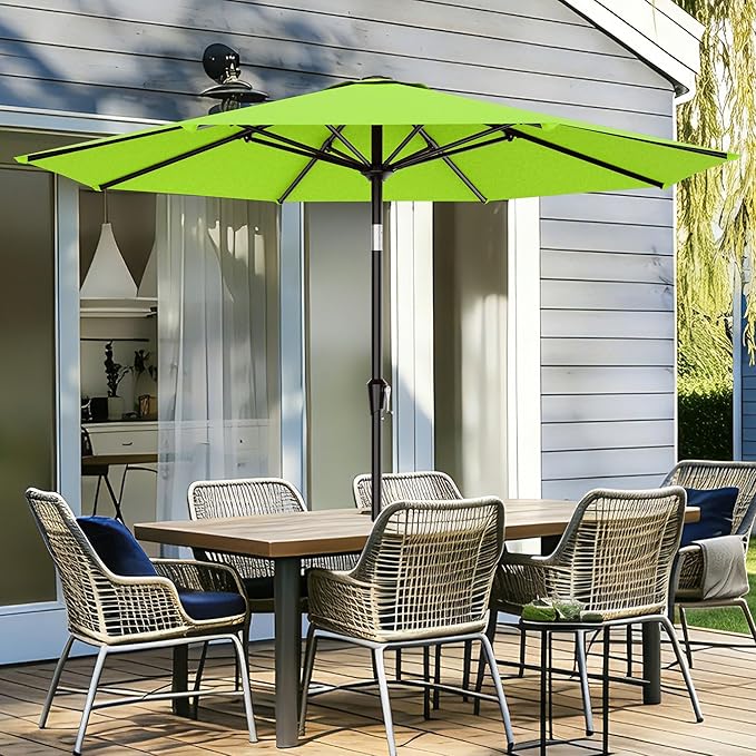 AreShark 9 FT Patio Umbrella for Outdoor, Outdoor Umbrella with Push Button Tilt and Crank, Outdoor Patio Umbrellas with 8 Sturdy Ribs for Market, Garden, Deck, Backyard, Pool (Apple Green)