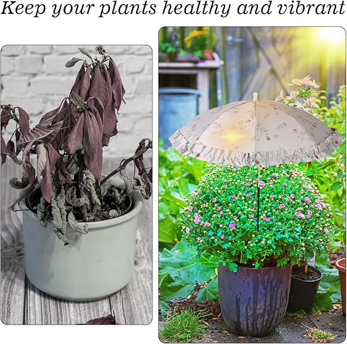 2pcs Mini Adjustable Floral Plant Umbrellas, Lace Garden Sun Shade with Metal Poles & H-Shaped Stakes Outdoor Parasols for Potted Plants Flowers Fruits Vegetables