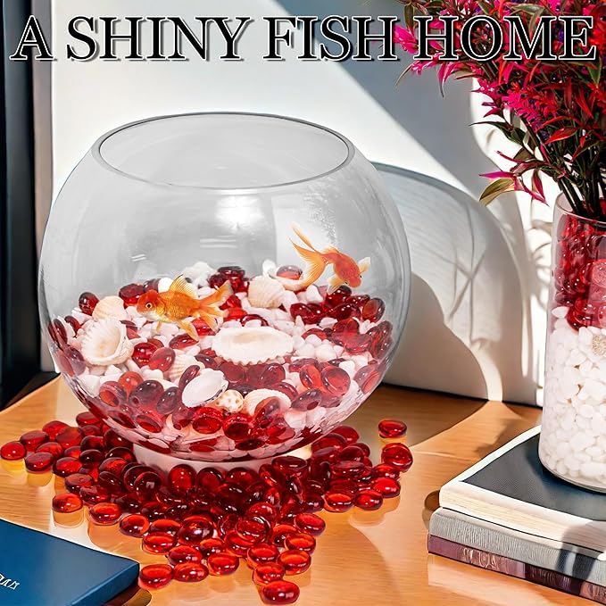 50PCS Mini Glass Gems,Red Mancala Stones Flat Bottom Marble Beads for Home Decorative Art Craft Vase Filler(0.5"~0.7")