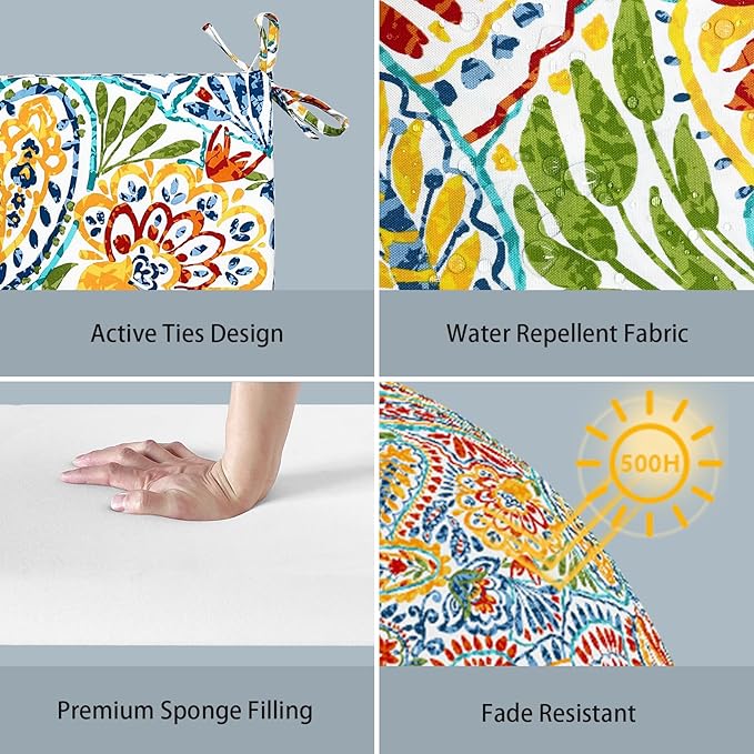 LVTXIII Outdoor Chair Cushions, Fade-Resistant Patio Furniture Cushions Outdoor Square Chair Pads with Ties for Dining Chairs and Garden Furniture Decoration, 18.5"x16"x2" Set of 2, Paisley Multi