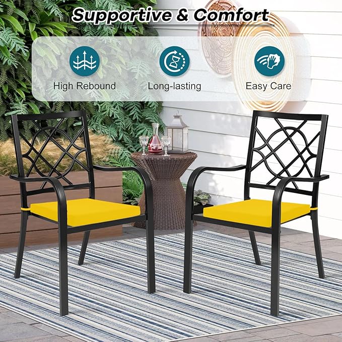 Basic Beyond Outdoor Chair Cushions Set of 2, Square Corner Outdoor Cushions for Patio Furniture, Water Resistant Patio Chair Cushions with 2 Ties, 18.5x16x3, Yellow