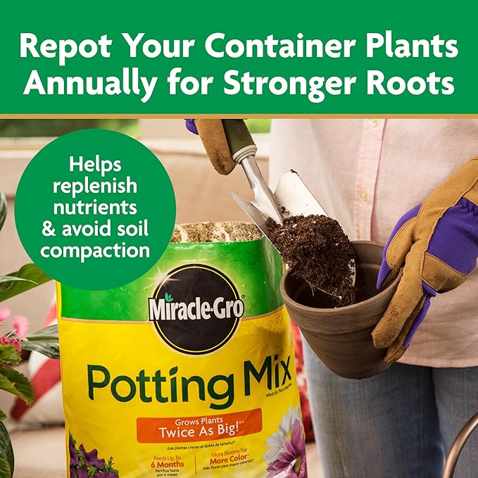 Miracle-Gro Potting Mix, For Indoor or Outdoor Potted Plants, Flowers, Vegetables, Shrubs, Annuals, and Perennials, Feeds Up to 6 Months, 8 qt.