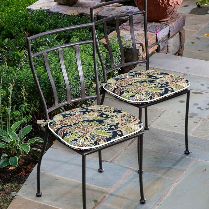 Outdoor 16"x17" Chair Pads Set of 4, Water Resistant Patio Chair Cushions with Ties, Seat Cushions for Home Garden Furniture Decoration, Paisley Sapphire Blue