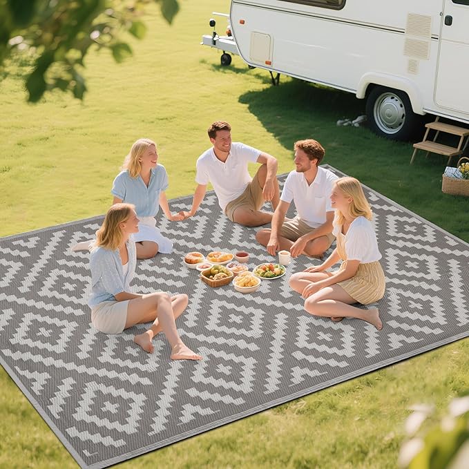 RURALITY Outdoor Rugs 6x9 Feet for Patios Clearance,Plastic Straw Waterproof Mats for Backyard,Porch,Deck,Balcony,Coffee&Beige