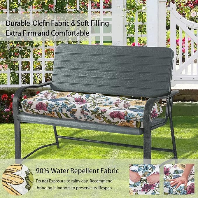 Outdoor Bench Cushion 45 x18 inch with Non-Slip Grips,Water Resistant Porch Swing Cushion,Bench Pillow Pads,Floral Tufted Cushions for Patio Garden Furniture,45" Seat Cushions(Butterfly Flower)
