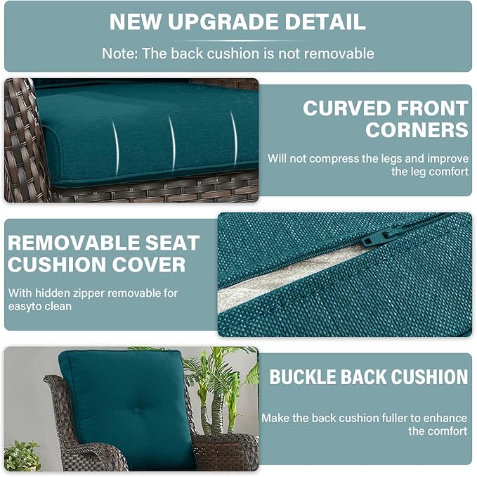 Outdoor Chair Cushions 9 Sets - 22 * 24" Patio Furniture Cushion with Removable Cover, 28D High Density Sponge Filling Outdoor Patio Cushion for Chair, Rocker, Sofa and Loveseat - Turquoise