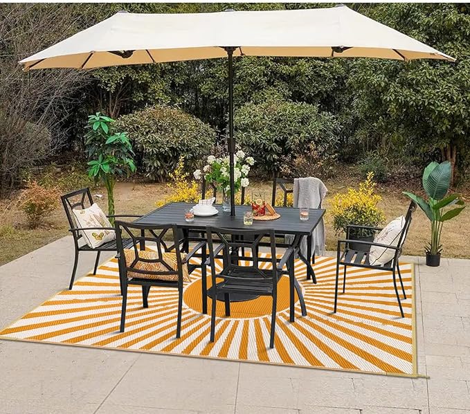 Anidaroel Outdoor Area Rug for Patio Clearance 5X8ft Waterproof, Reversible Plastic Straw Rug Outside Rug, RV Mat for Camping, Porch, Balcony, Pool Deck, Backyard(Orange,5‘x8')