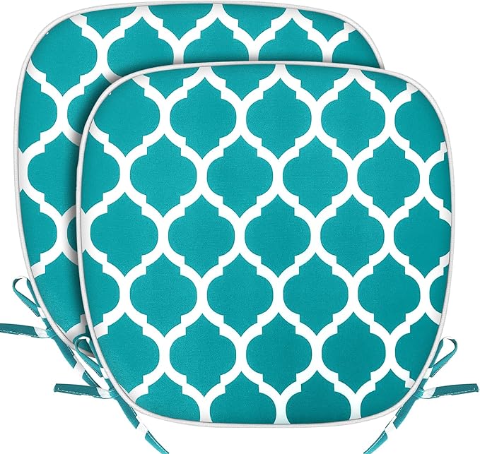 SleepMan Outdoor 17"x16" Chair Cushions with Ties Set of 2, Water Resistant All Weather U-Shape Seat Pads for Patio Garden Furniture Indoor (Set of 2, Aqua Plaid)