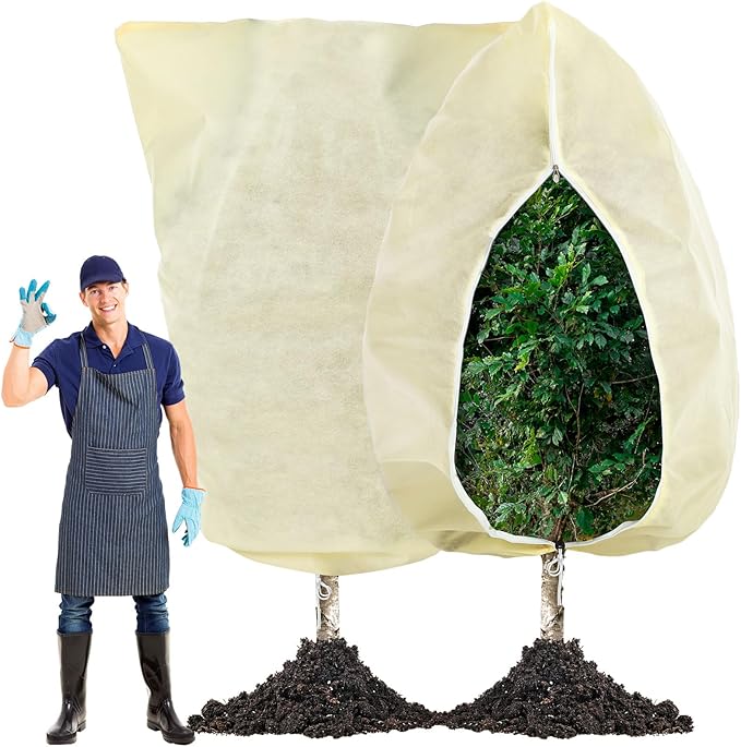 1 Pcs 13 x 13 ft Plant Covers Freeze Protection Extra Large Frost Cloth Plant Covers with Zipper Drawstring Winter Cold Weather Frost Blankets for Outdoor Palm Fruit Tree and Shrubs (Beige)
