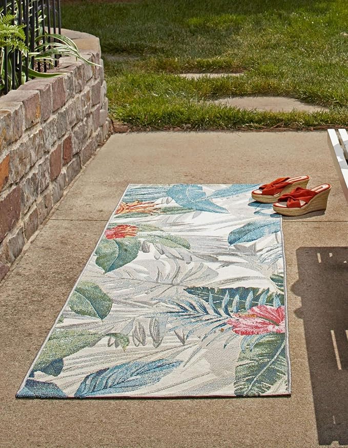 Unique Loom Outdoor Botanical Collection Area Rug - Kula (2' 7" x 7' 1" Runner, Multi/ Gray)
