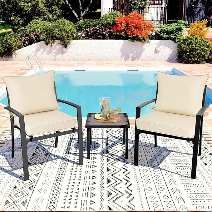 PLTCAT Patio Furniture Cushions Set, Waterproof & Fade Resistant with Removable Cover(Beige, 24" x 24" + 24" x 20")