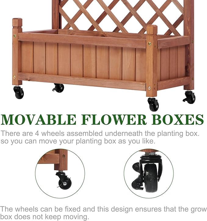 Raised Garden Bed with Trellis Set of 2, Outdoor Wood Planter Box & Plant Stand with Climbing Racks