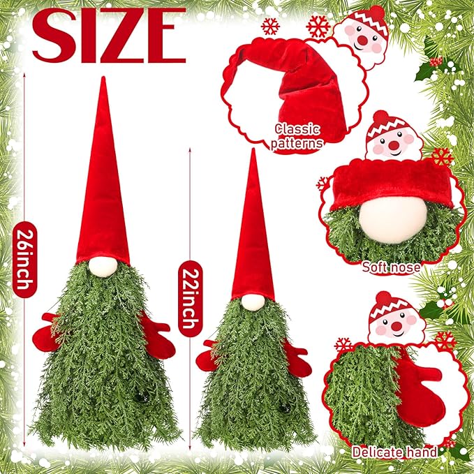2 Pcs Christmas Gnomes Decorations 26" 22" Gnome Topiary Tree Set Christmas Porch Decor for Indoor Outdoor Home Xmas Front Door Garden Entryway