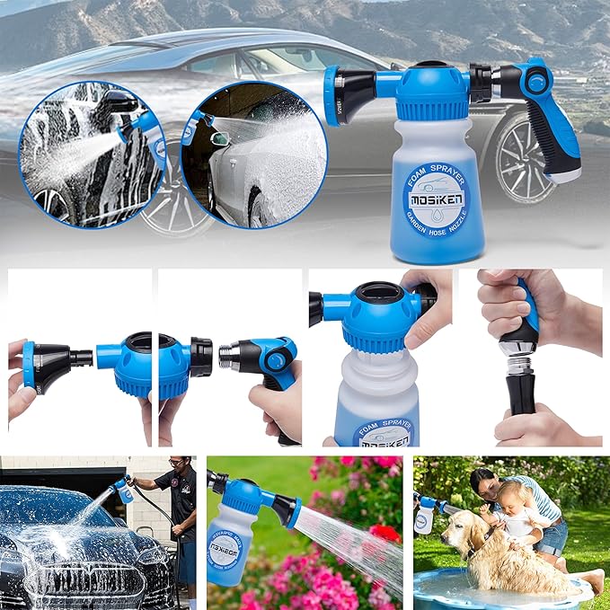 Foam Gun Car Wash Sprayer with Washing Sponge & Absorbent Towel, Foam Cannon Car Washing Kit, 1/2” Connector for Garden Hose, for Car/Garden Cleaning (BLUE)