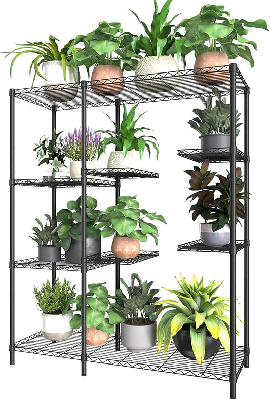 Xiofio 8-Tier Plant Stand for Indoor Outdoor, Large Plant Shelf Rack, Plant Stand Indoor Multiple,Adjustable Flower Stand for Bedroom, Living Room, Balcony, Garden, Black