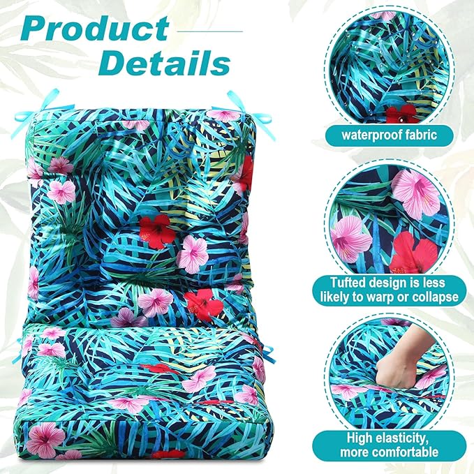 Hoteam 6 Set Outdoor Deep Seat Patio Chair Cushions Waterproof Patio Cushions Set 20 x 42 Inch for Furniture Replacement Removable Seat and Back (Palm)