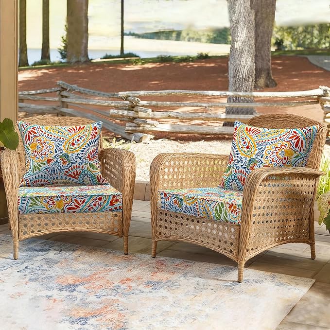 Outdoor Deep Seat Cushion Set, Water Repellent 24"x24" Patio Thick Cushions Replacement with Seat & Back Pillow for Patio Sofa, Wicker Chair, Couch - Paisley Multi