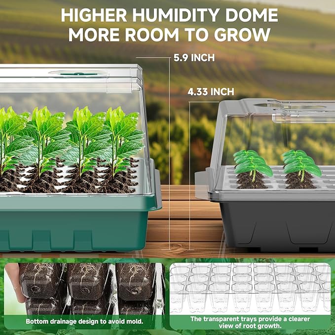 Seed Starter Trays with Grow Lights, Color Change Grow Lights for Seed Starting Kit, 3 Timming Set, Indoor Plant Growing Kit for Gardeners, Germination Trays Kits, Gardening Gifts