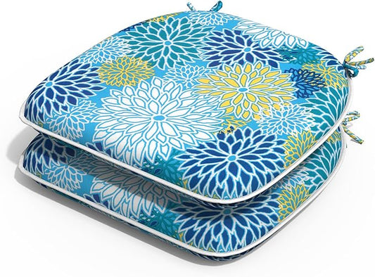 Outdoor Chair Cushions Set of 2, Water Resistant Patio Chair Pads with Ties, Seat Cushions for Home Garden Furniture Decoration, 16"x17", Dahlia Blue