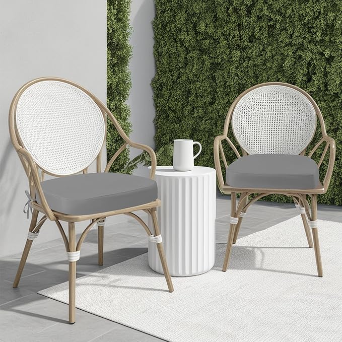 idee-home Outdoor Chair Cushions Set of 2, 17" x 17" x 3" Thick D-Shaped Patio Furniture Outdoor Seat Cushions Waterproof with Ties, Dining Pads