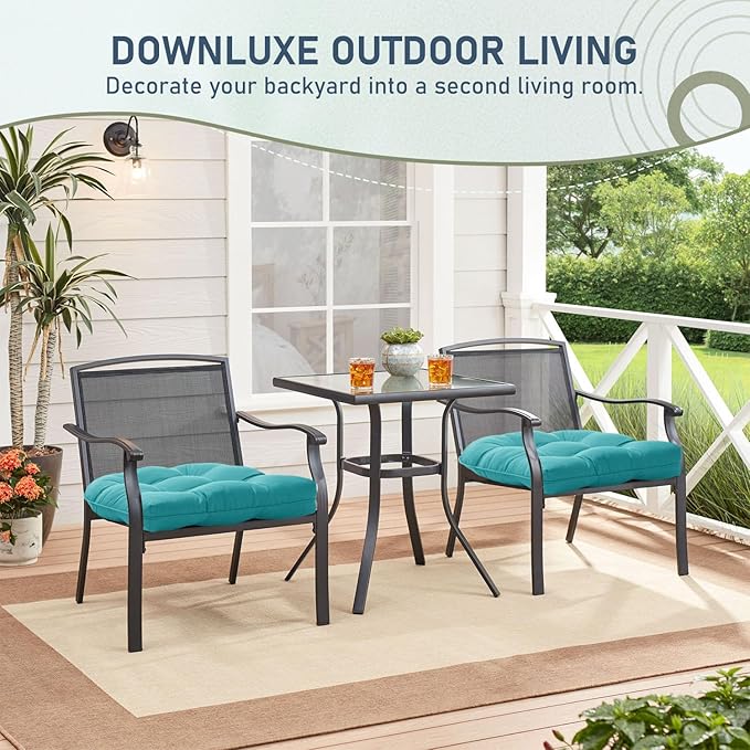 downluxe Outdoor Chair Cushions Set of 2 for Patio Furniture, Waterproof Tufted Overstuffed Patio Furniture Cushions, Thick Outdoor Seat Cushion, 19" X 19" X 5", Teal
