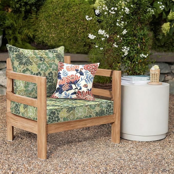 Outdoor Deep Seat Cushion Set, Water Repellent 24"x24" Patio Thick Cushions Replacement with Seat & Back Pillow for Patio Sofa, Wicker Chair, Couch - Green Rose
