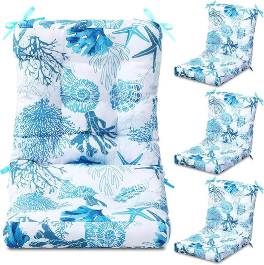 Hoteam 4 Set Outdoor Deep Seat Patio Chair Cushions Waterproof Patio Cushions Set 20 x 42 Inch for Furniture Replacement Removable Seat and Back(Ocean)