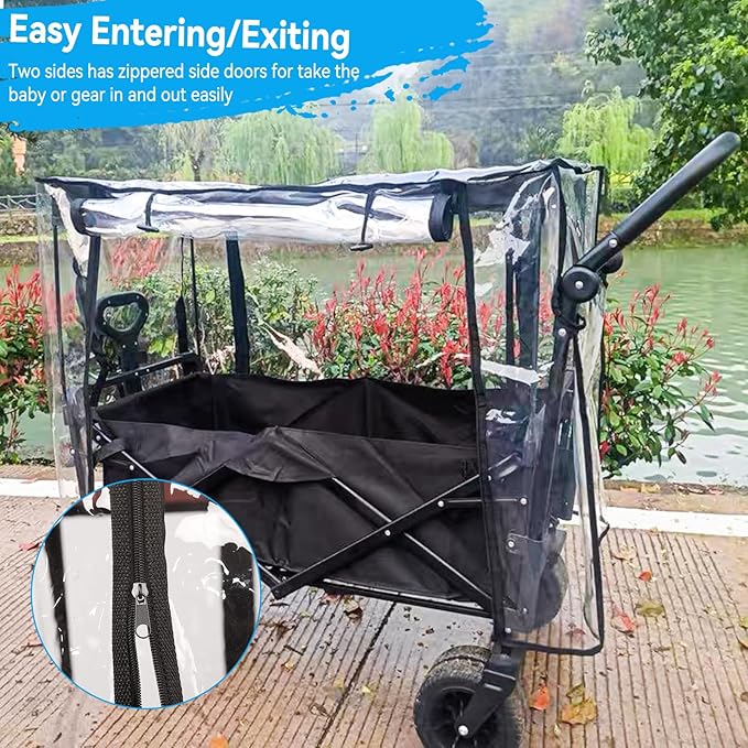 Wagon Cover for Rain, Universal Rain Cover Water Proof Wind Cover Stroller Baby Trend Quad Radio Flyer Wagon Rain Cover Trolley Cart Accessories for Outdoor Garden Camping Picnic