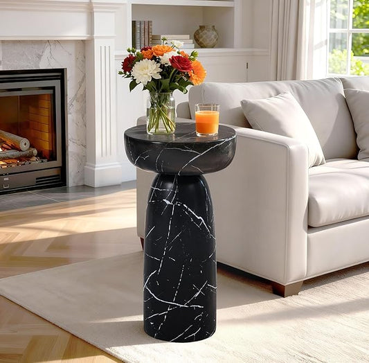 24" Large Side Table Outdoor, Modern Artistic Marble Pedestal End Table, Multi-Functional & Decorative Coffee Table, Accent Table for Garden Patio Porch Balcony or Living Room Decor