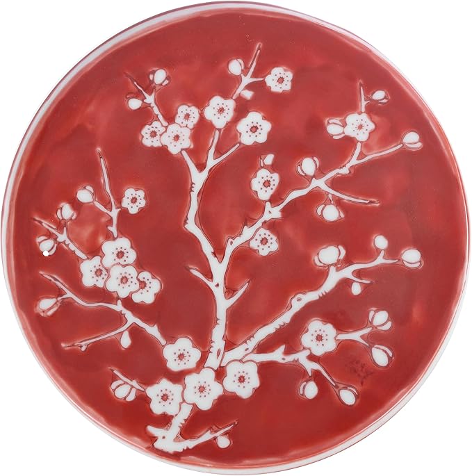 JONATHAN Y TBL1017B Cherry Blossom 17.75" Ceramic Indoor/Outdoor Garden Stool Coastal, Contemporary, Transitional, Patio, Garden Room, Bathroom, Living Room, Red/White