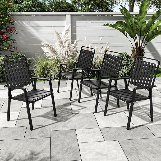 350LBS Outdoor Patio Chairs Set of 4, Patio Dining Chairs with Metal Frame, Heavy-Duty Outdoor Chairs with Armrest for Garden, Poolside, Backyard, Lawn