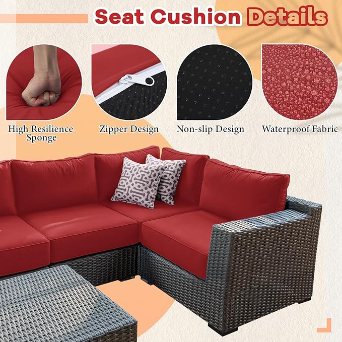 Patelai 14 Piece Outdoor Furniture Replacement Cushions Fits 6 Seat Patio Sectional Cushions Set Waterproof Couch Replacement Sofa Liner Cover for Porch Garden Balcony(Red)
