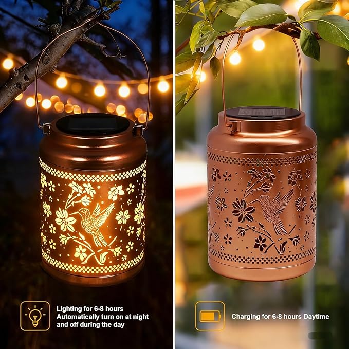Gifts for Women Mom, Solar Lanterns Outdoor Garden Hummingbird Solar Lights Waterproof Decorative Gifts Hanging Lights Gardening Gift for Outside for Yard, Patio, Backyard, Farm