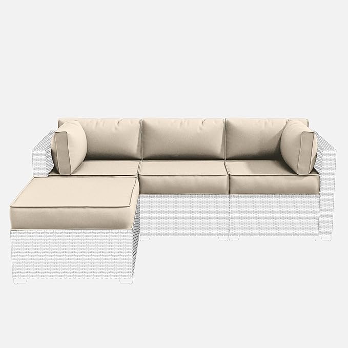 Patio Furniture Cushions, Replacement Outdoor Cushions for 4-Seat Patio Furniture, Waterproof Cushions for Outdoor Sectional Sofa Couch, Cream